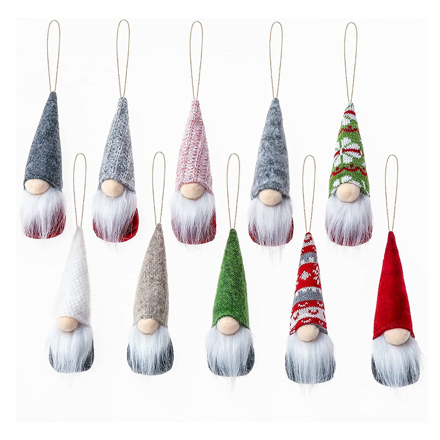 10Pcs Gnome Christmas Ornaments Gnomes Plush Pendant Decorations Xmas Pendant