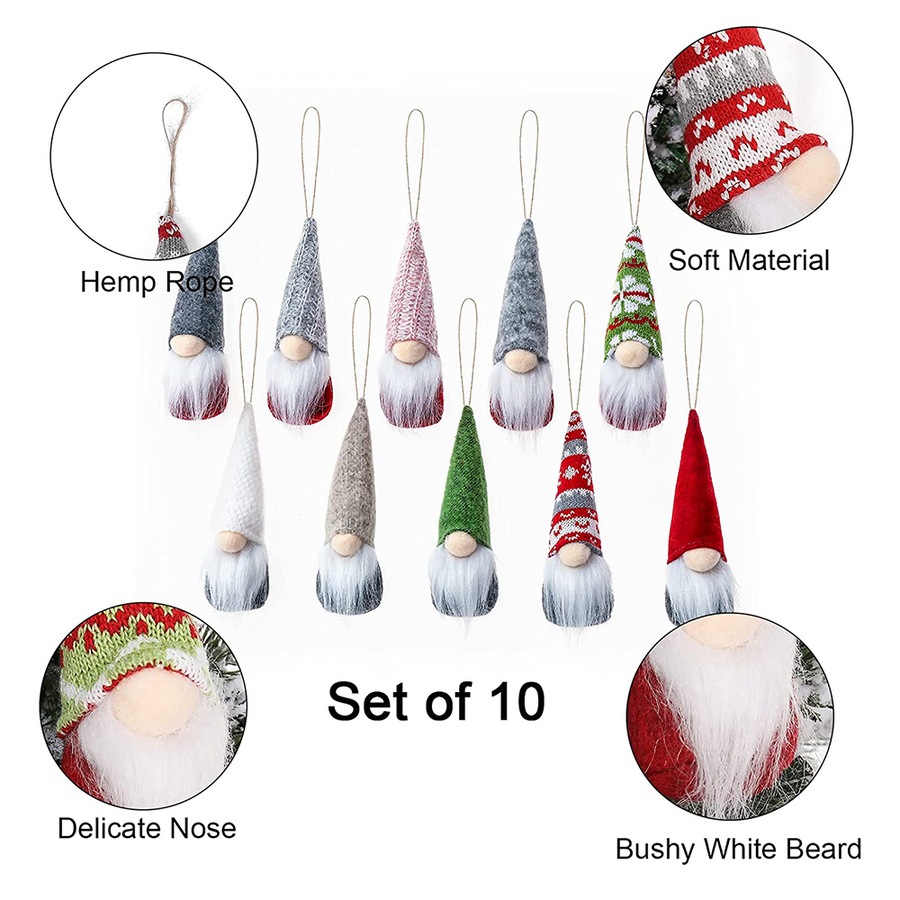 10Pcs Gnome Christmas Ornaments Gnomes Plush Pendant Decorations Xmas Pendant