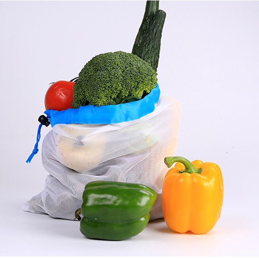 12 piece set of reusable mesh shopping bags fruit and vegetable storage bag