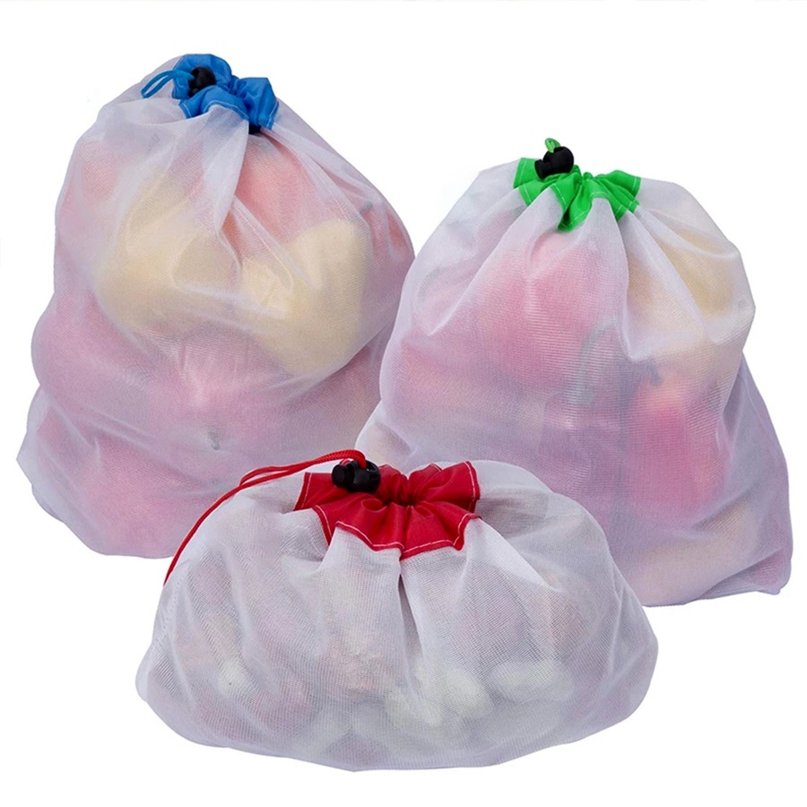 12 piece set of reusable mesh shopping bags fruit and vegetable storage bag