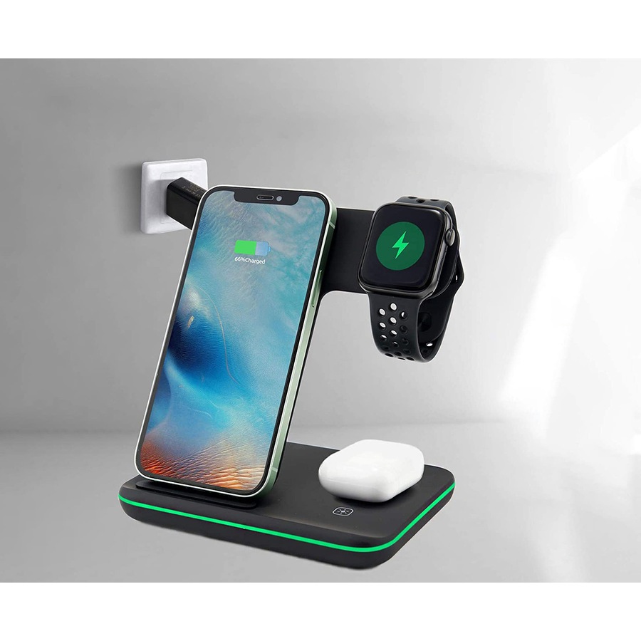 3-in-1 Wireless Electronics Charger Stand for iPhone 17 16e 16 15 14 13 12 11 X Pro Max & Apple Watch