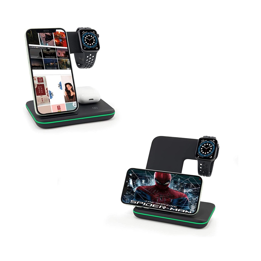 3-in-1 Wireless Electronics Charger Stand for iPhone 17 16e 16 15 14 13 12 11 X Pro Max & Apple Watch