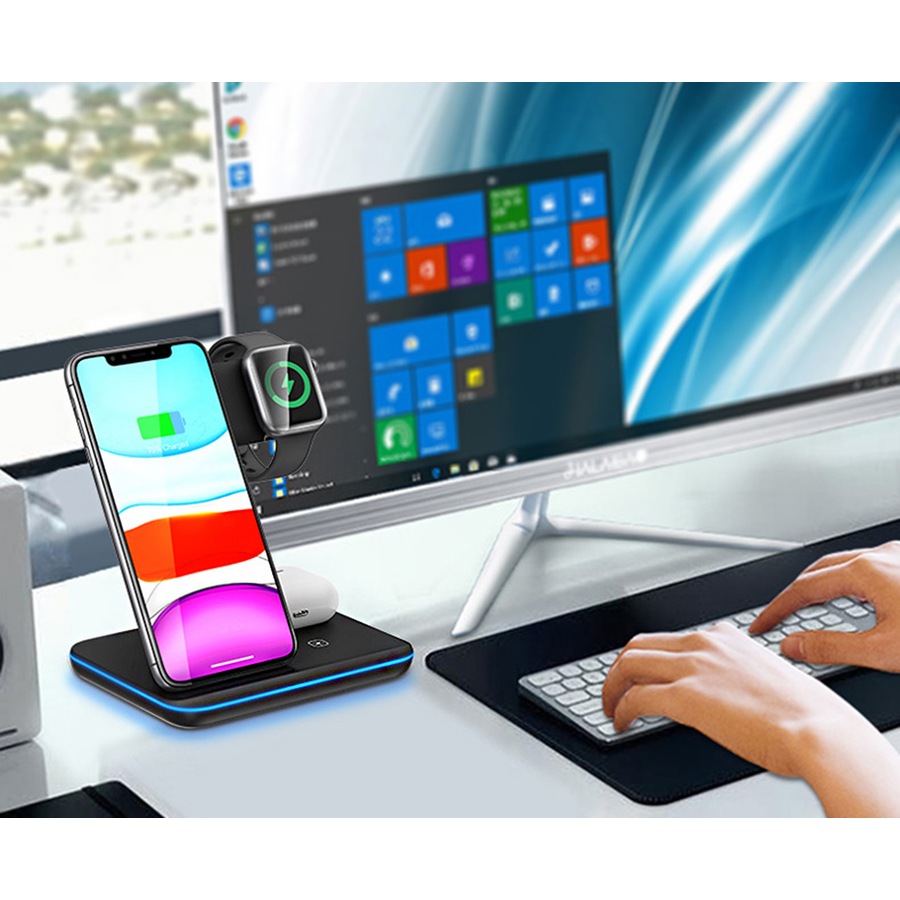 3-in-1 Wireless Electronics Charger Stand for iPhone 17 16e 16 15 14 13 12 11 X Pro Max & Apple Watch