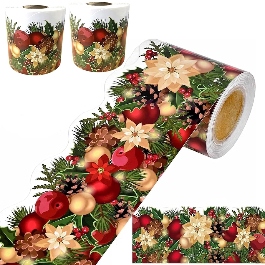 2 Pack Christmas Garland Bulletin Board Border Roll for Holiday Classroom Decor