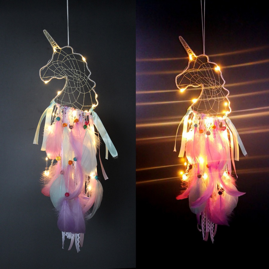 2 Pack LED Light Dream Catcher with Feathers Handmade Light Up Dream Catchers