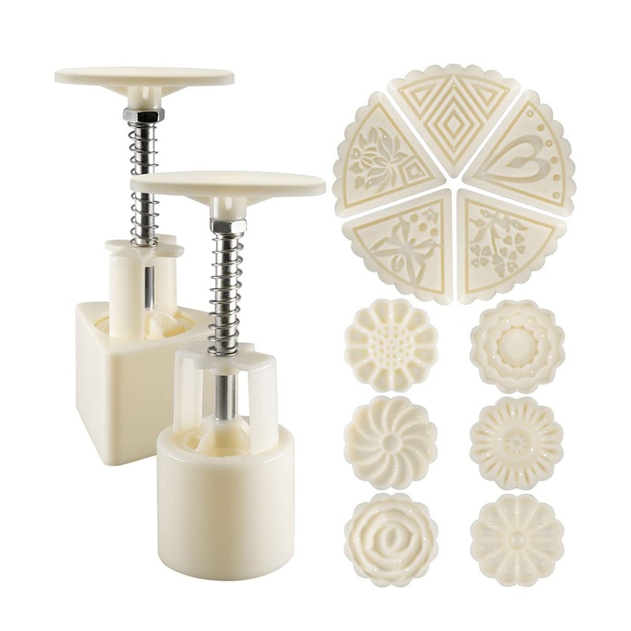 2 Sets Mooncake Mold Press Baking Tools with 11 Stamps For Baking DIY Cookie