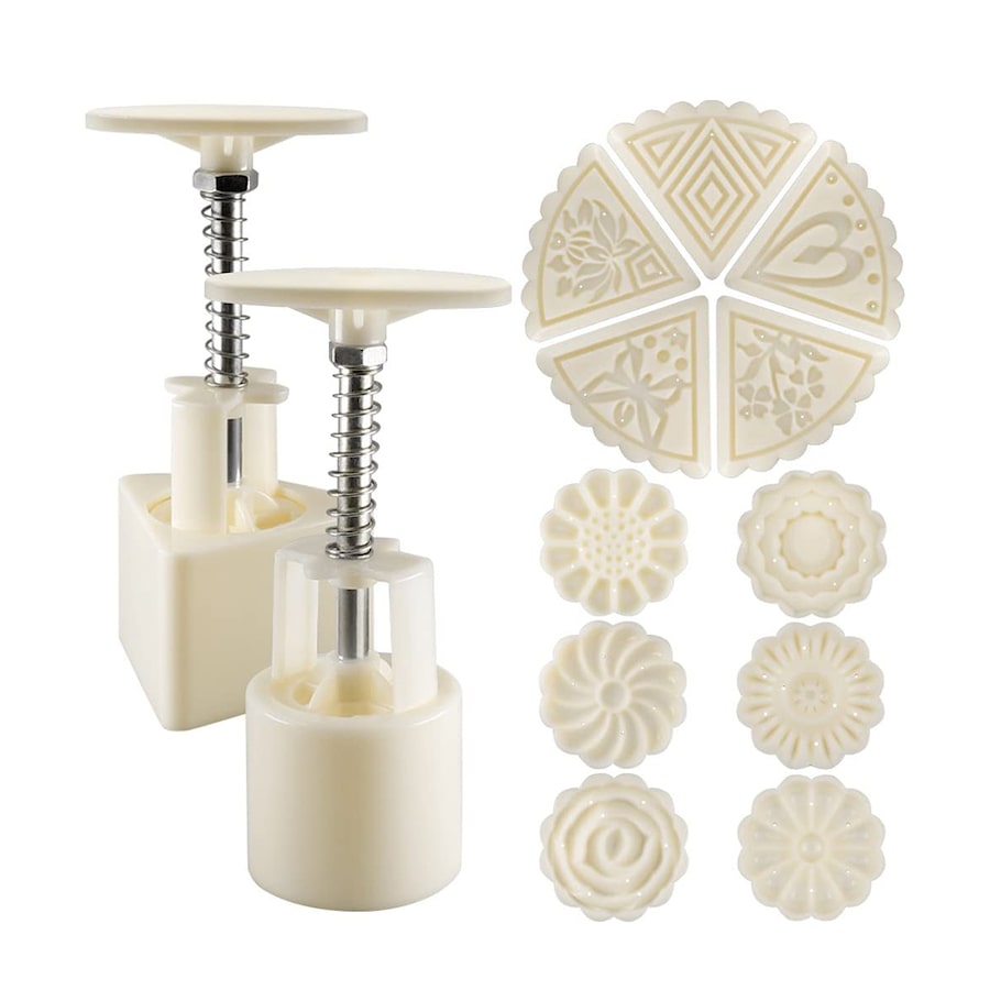 2 Sets Mooncake Mold Press Baking Tools with 11 Stamps For Baking DIY Cookie
