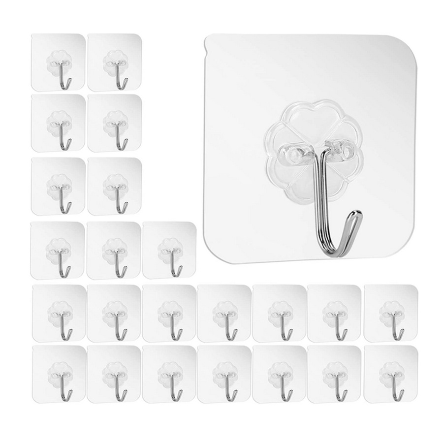 20Pcs 6x6cm Transparent Strong Self Adhesive Door Wall Hangers Hooks