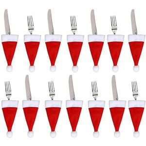 20Pcs Christmas Mini Santa Hat Tableware Knife Fork Spoon Storage Bag Pockets