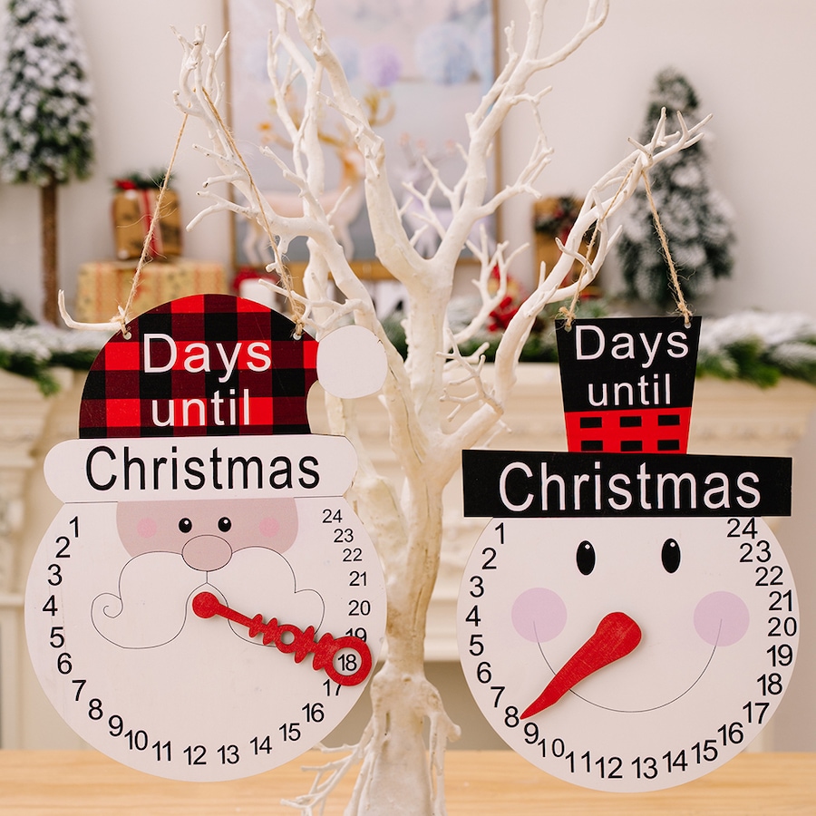 2Pcs Christmas Calendar Old Man Snowman Pointer Wall Calendar Countdown Ornament