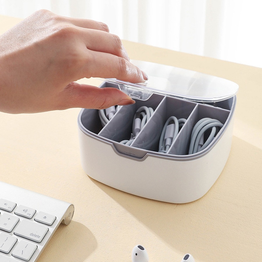 2Pcs Data Cable Storage Box Desktop Dustproof Storage Box-Gray&Pink