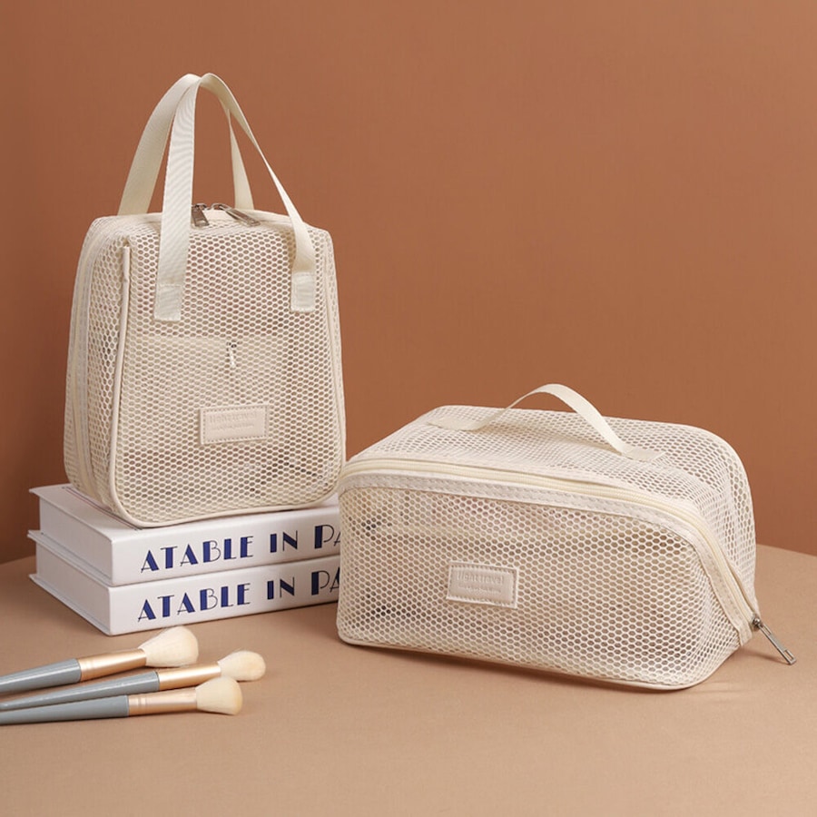 2Pcs Mesh Storage Bag Cosmetic Bag Travel Toiletry Bags