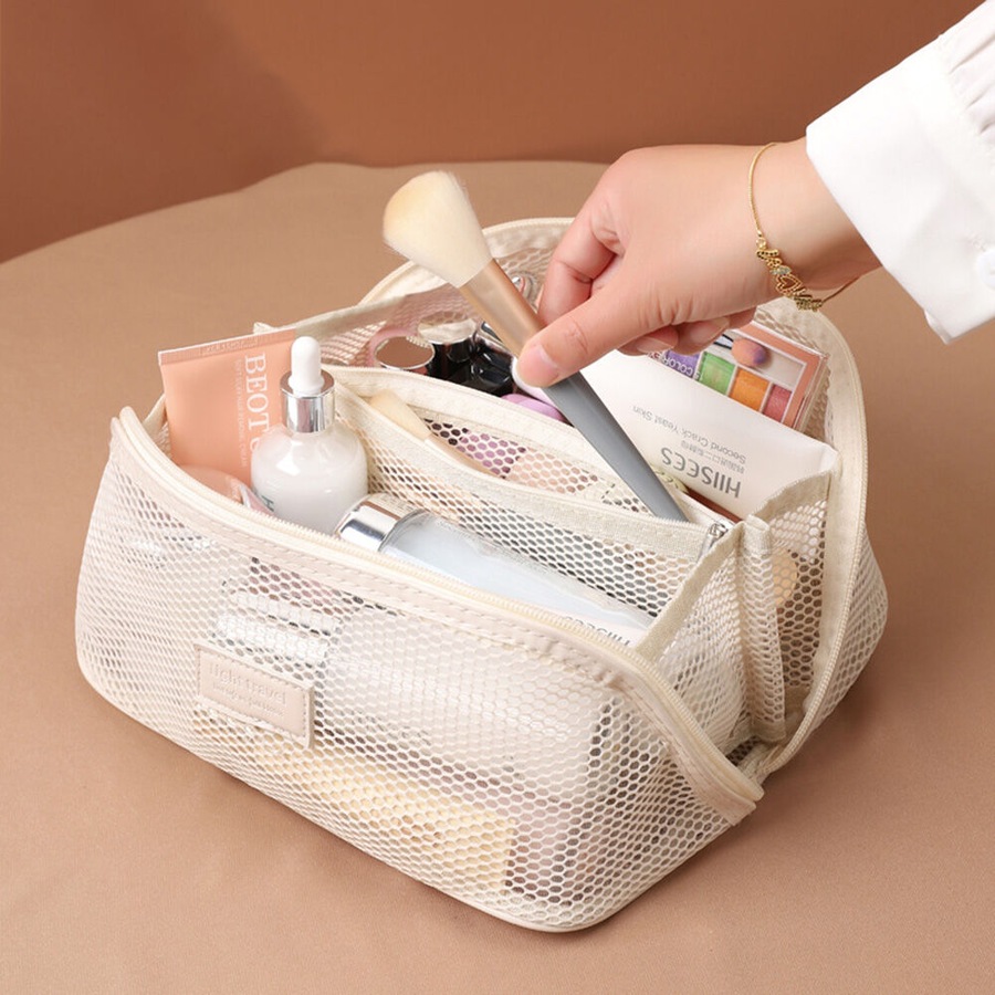 2Pcs Mesh Storage Bag Cosmetic Bag Travel Toiletry Bags
