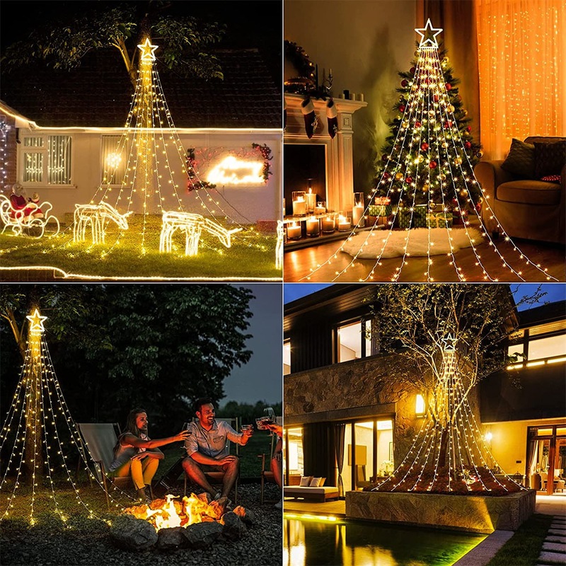 Buy Solar LED Star Waterfall Lights Christmas Tree Decor String Lights MyDeal