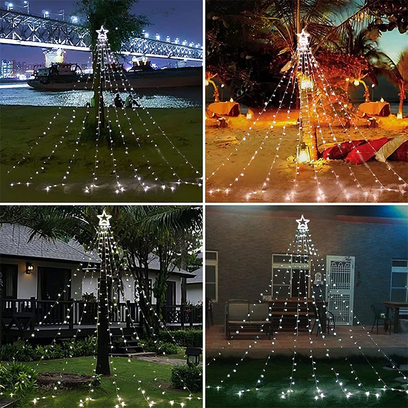 Buy Solar LED Star Waterfall Lights Christmas Tree Decor String Lights MyDeal