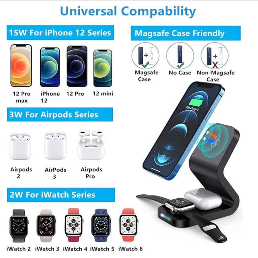 3 in 1 Magnetic Wireless Charger Compatible with MagSafe Charger Stand Dock