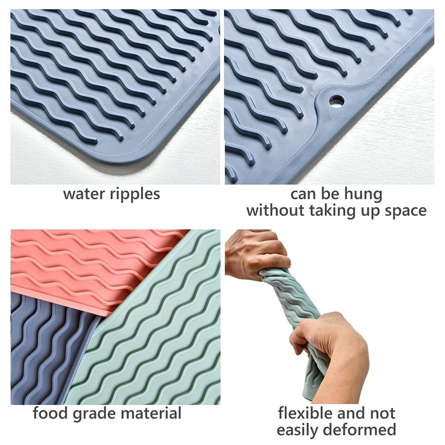3 Pack Kitchen Silicone Dish Drying Mat Heat Resistant Pad Dish Drainer Mats