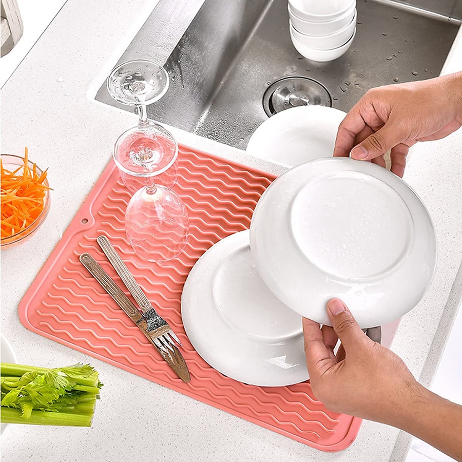 3 Pack Kitchen Silicone Dish Drying Mat Heat Resistant Pad Dish Drainer Mats