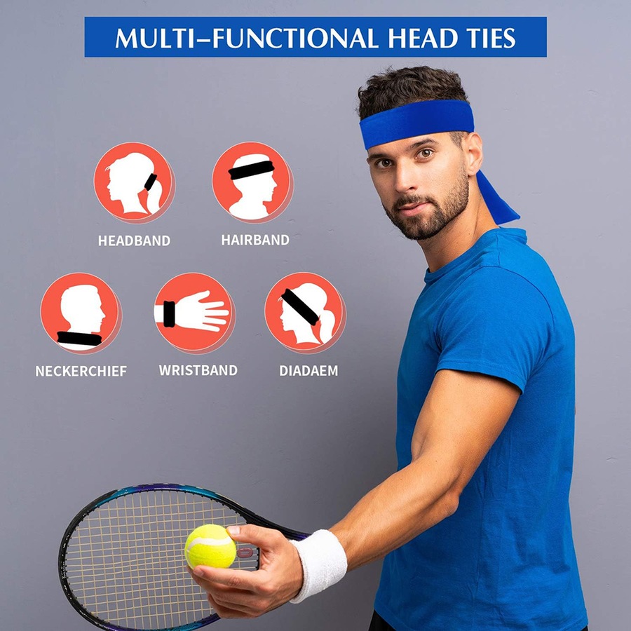 3 Pack Tennis Tie Headband Hair Band Unisex Dry Head Tie Sport Tie Back Headband