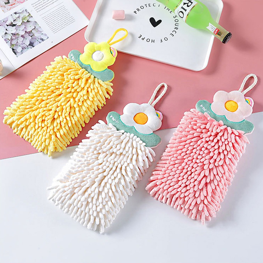 3 Pcs Chenille Hand Towels Kitchen Cute Quick Dry Hand Towels Hanging Hand Towel