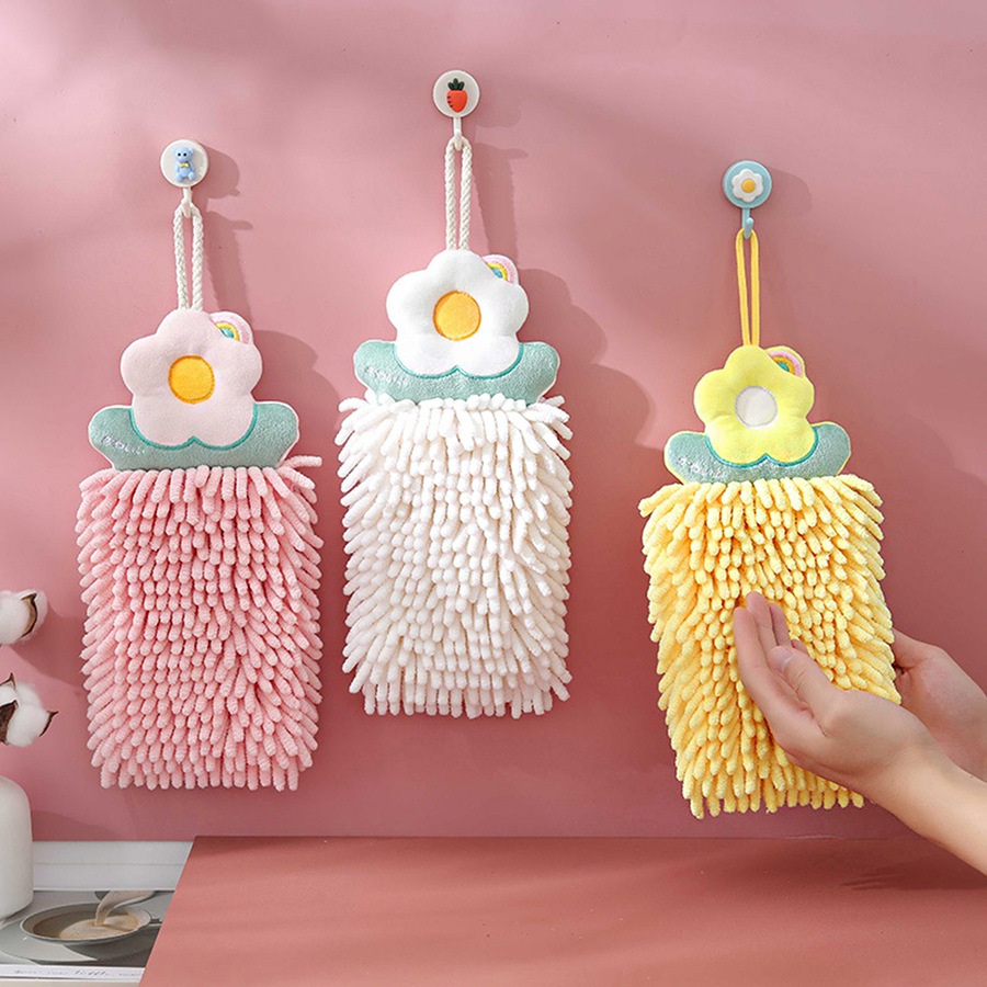 3 Pcs Chenille Hand Towels Kitchen Cute Quick Dry Hand Towels Hanging Hand Towel