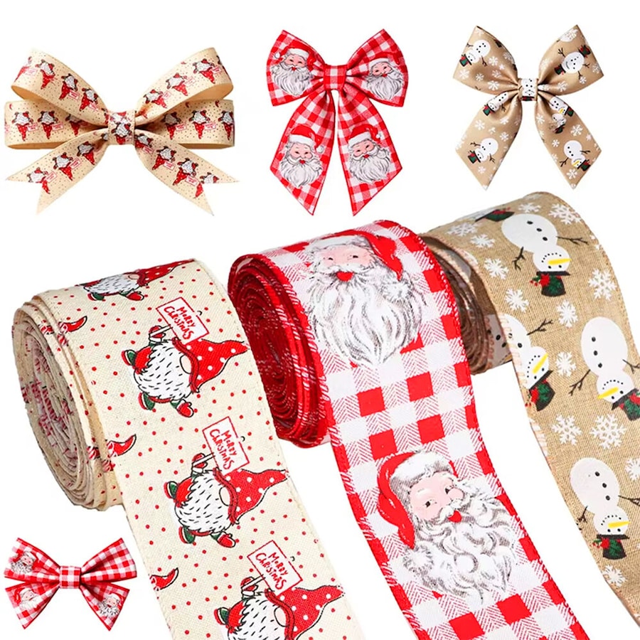 3 Rolls Christmas Ribbon 5M Handmade Gift Box Strap Xmas Tree DIY Bow Ribbon
