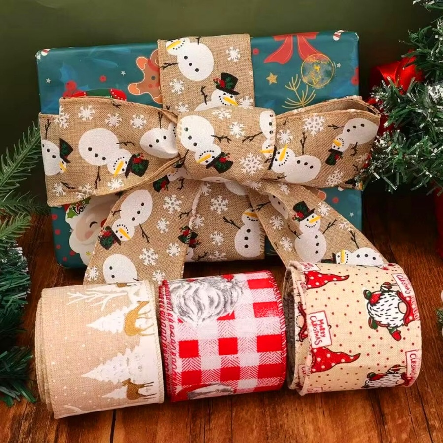 3 Rolls Christmas Ribbon 5M Handmade Gift Box Strap Xmas Tree DIY Bow Ribbon