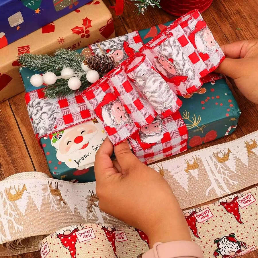 3 Rolls Christmas Ribbon 5M Handmade Gift Box Strap Xmas Tree DIY Bow Ribbon