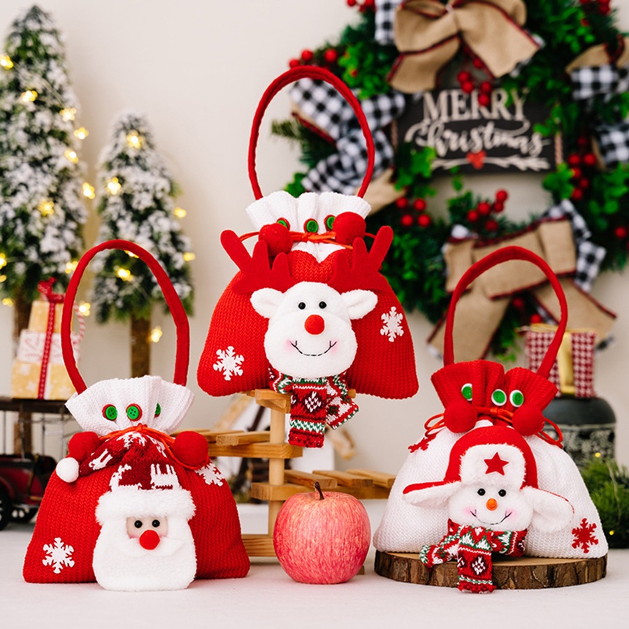 3Pack Christmas Candy Bag Santa Claus Deer Snowman Gift Bags Apple Bag Tote Bag