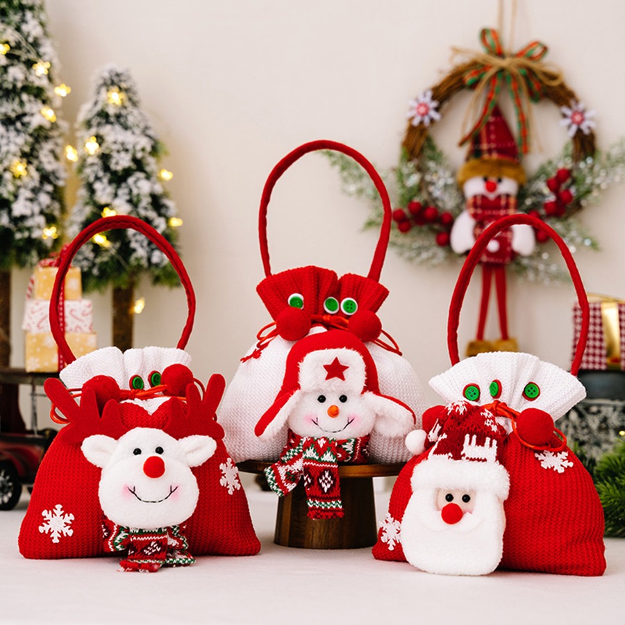 3Pack Christmas Candy Bag Santa Claus Deer Snowman Gift Bags Apple Bag Tote Bag