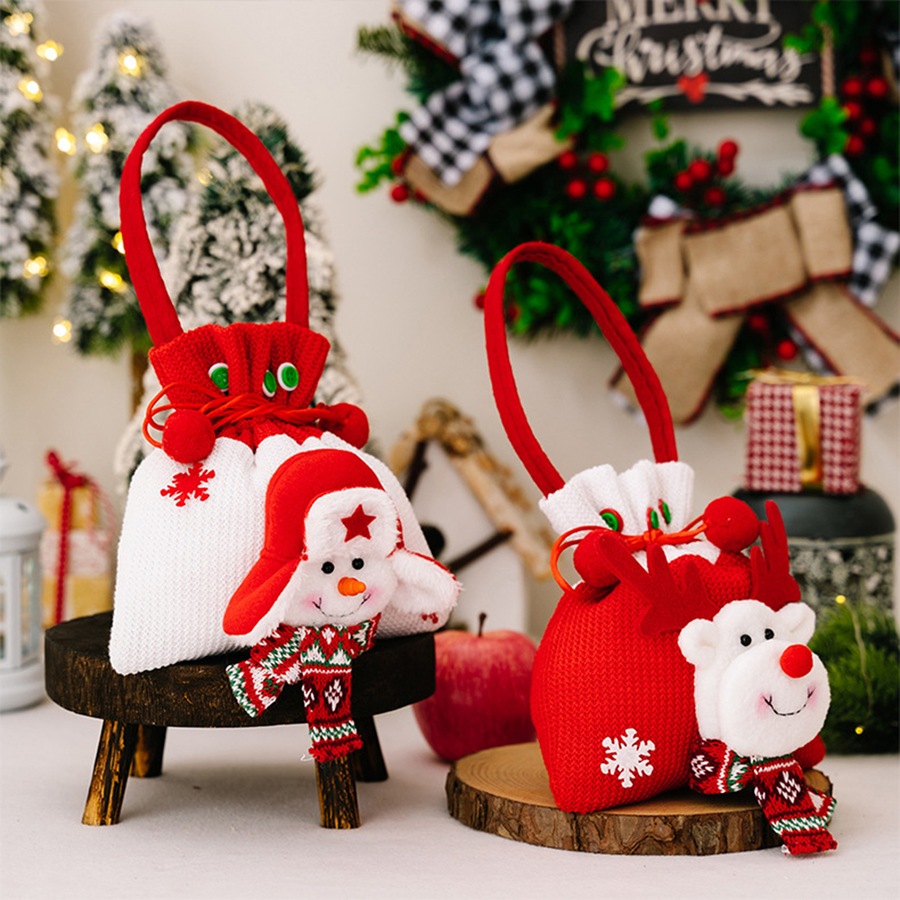 3Pack Christmas Candy Bag Santa Claus Deer Snowman Gift Bags Apple Bag Tote Bag