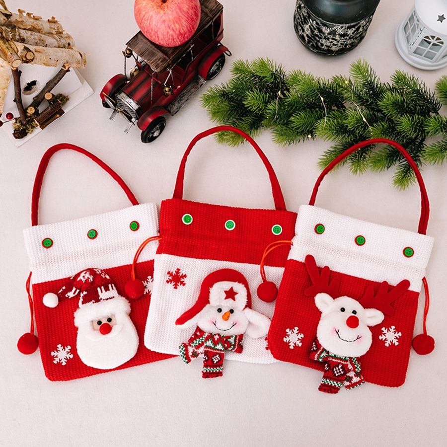 3Pack Christmas Candy Bag Santa Claus Deer Snowman Gift Bags Apple Bag Tote Bag