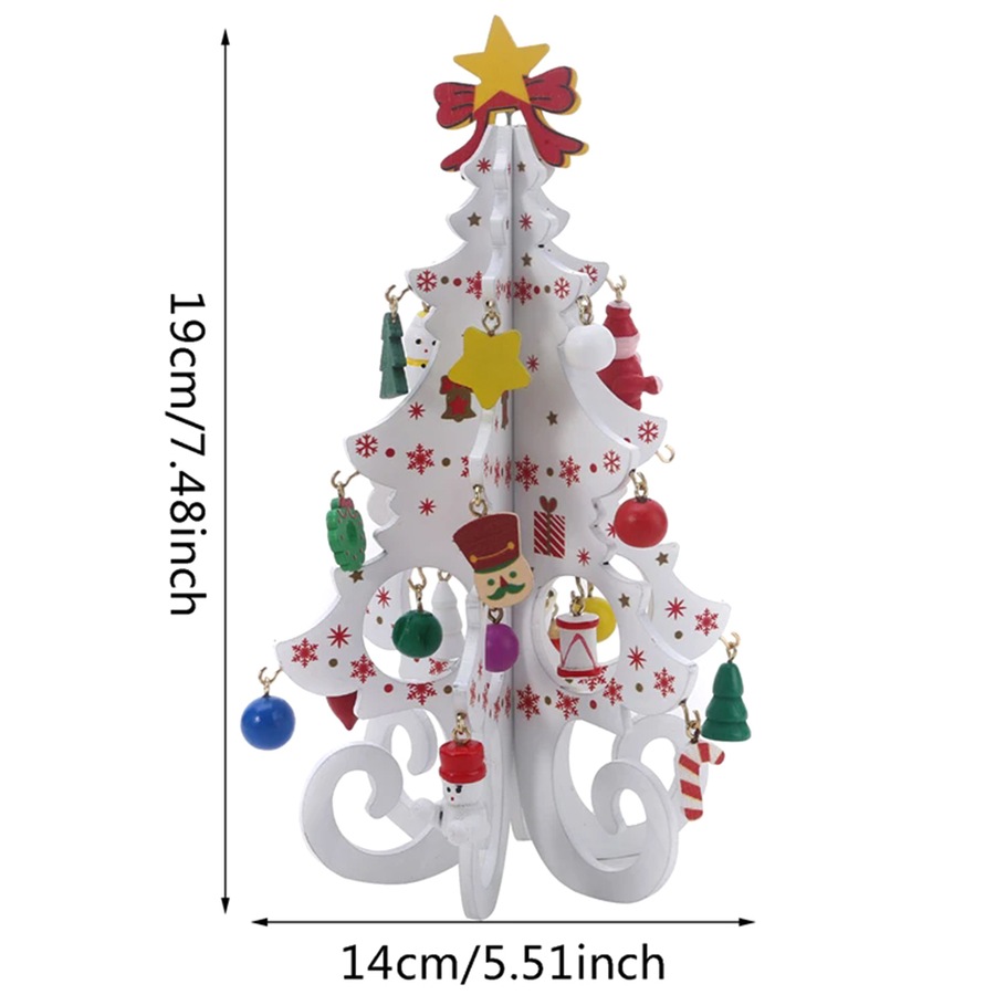 3Pcs Christmas Tree Handmade DIY Stereo Wooden Xmas Tree Decorations