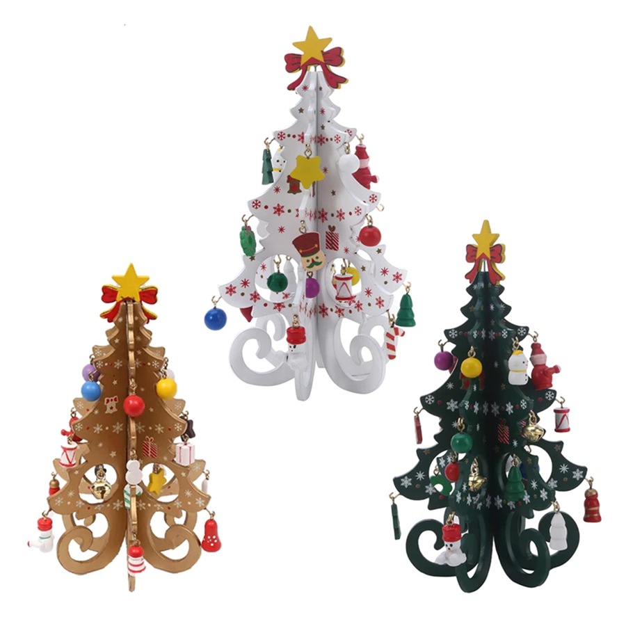 3Pcs Christmas Tree Handmade DIY Stereo Wooden Xmas Tree Decorations