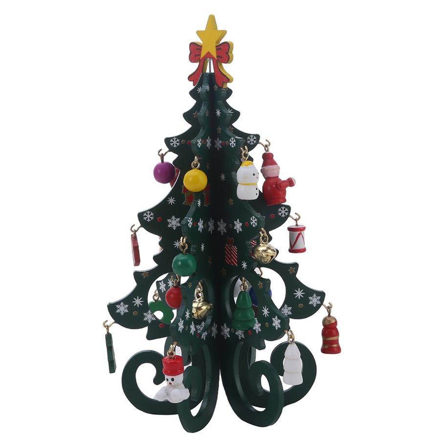 3Pcs Christmas Tree Handmade DIY Stereo Wooden Xmas Tree Decorations