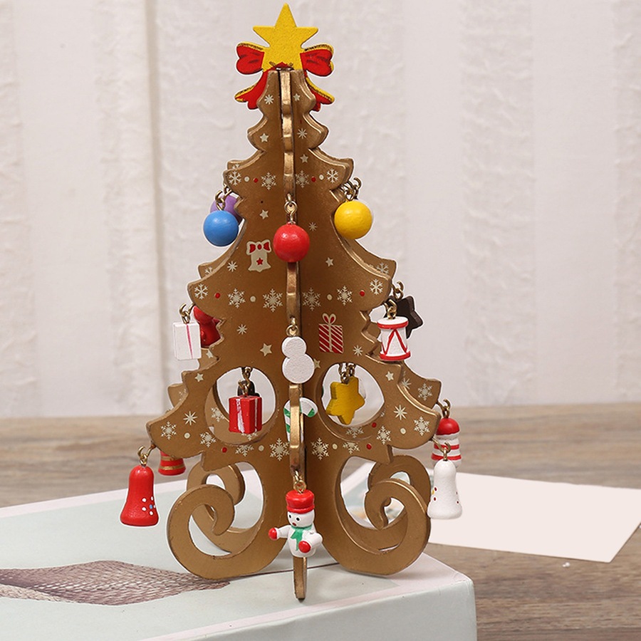 3Pcs Christmas Tree Handmade DIY Stereo Wooden Xmas Tree Decorations