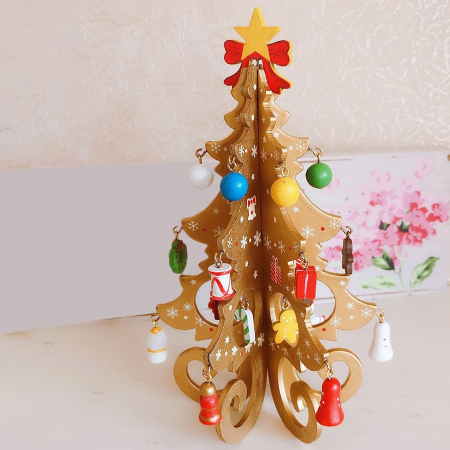 3Pcs Christmas Tree Handmade DIY Stereo Wooden Xmas Tree Decorations