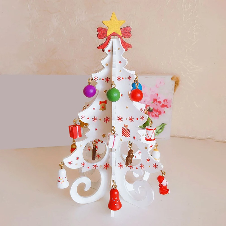 3Pcs Christmas Tree Handmade DIY Stereo Wooden Xmas Tree Decorations