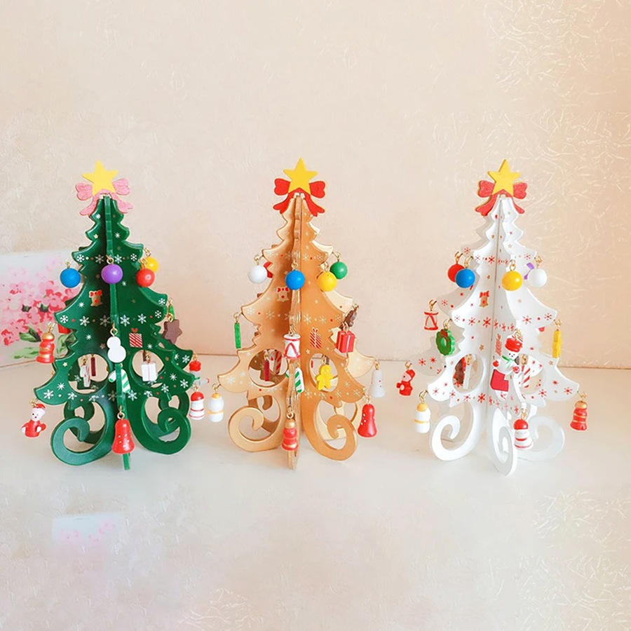 3Pcs Christmas Tree Handmade DIY Stereo Wooden Xmas Tree Decorations