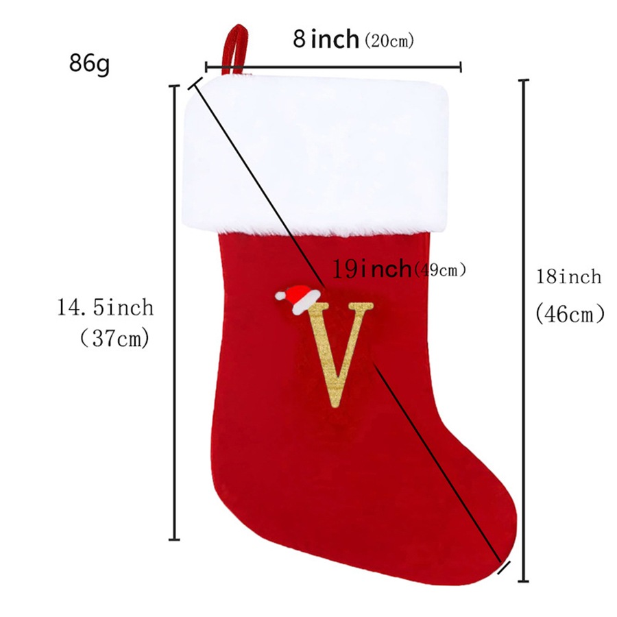 4 Pack Alphabet Letters Christmas Stocking Nordic Letter Print Xmas Stockings