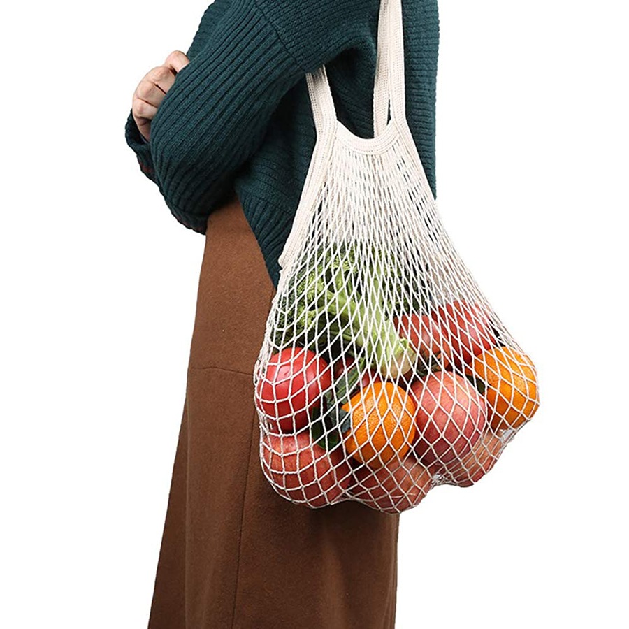 4 Pack Reusable Cotton Mesh Shopping Bags Mesh Bags For Fruit Vegetable