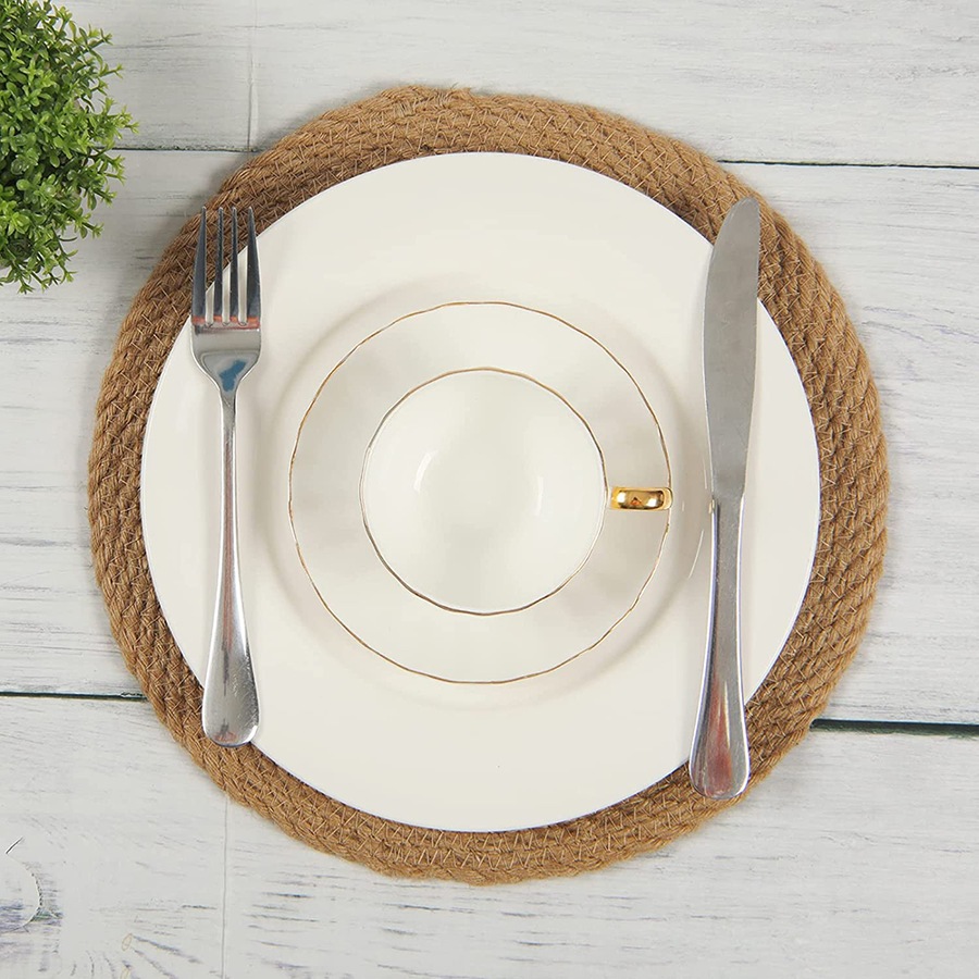 4 Pcs Jute Placemats Heat Resistant Round Place Mats Jute Woven Table Mats