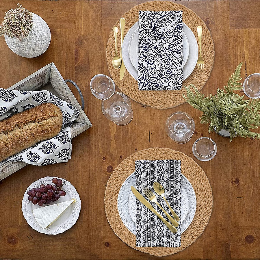 4 Pcs Jute Placemats Heat Resistant Round Place Mats Jute Woven Table Mats