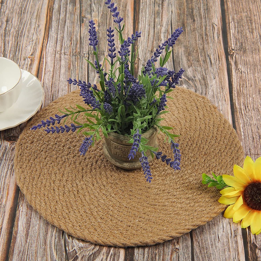 4 Pcs Jute Placemats Heat Resistant Round Place Mats Jute Woven Table Mats