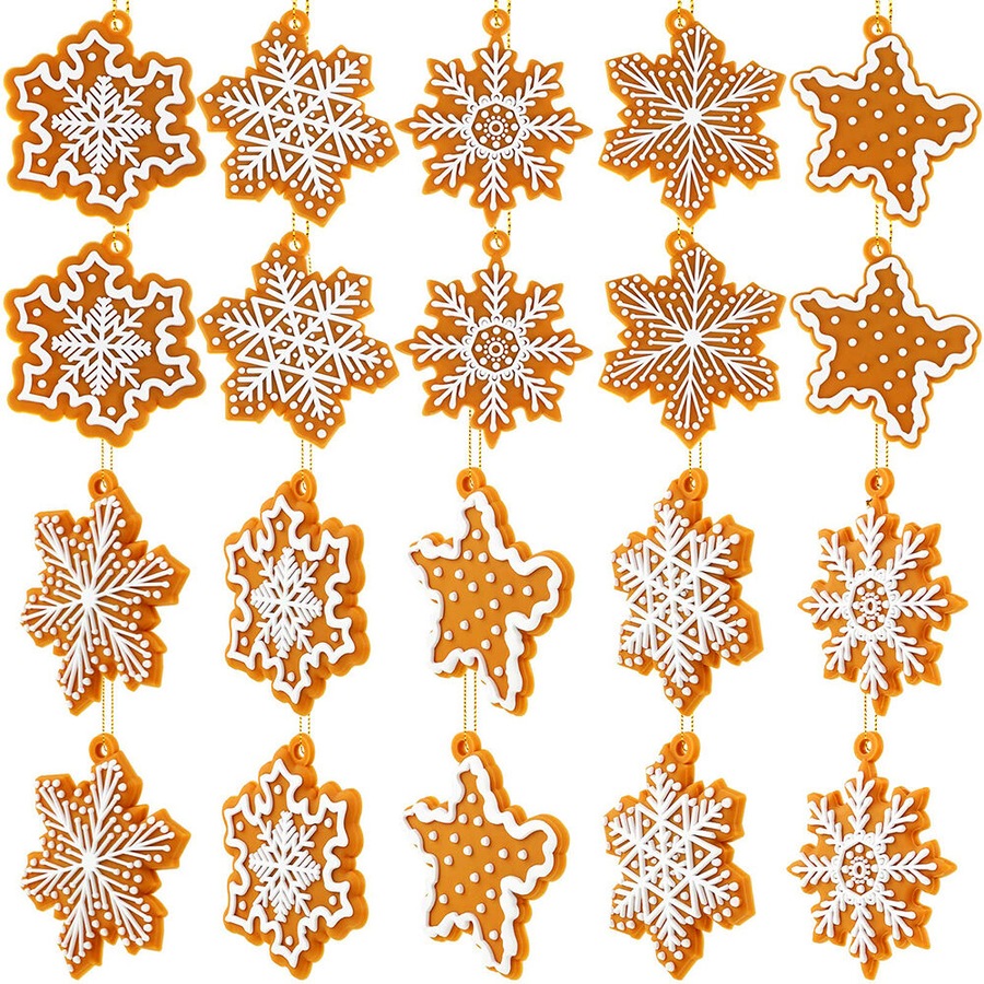 40 Pcs Christmas Gingerbread Snowflake Ornaments Mini Tree Hanging Decor