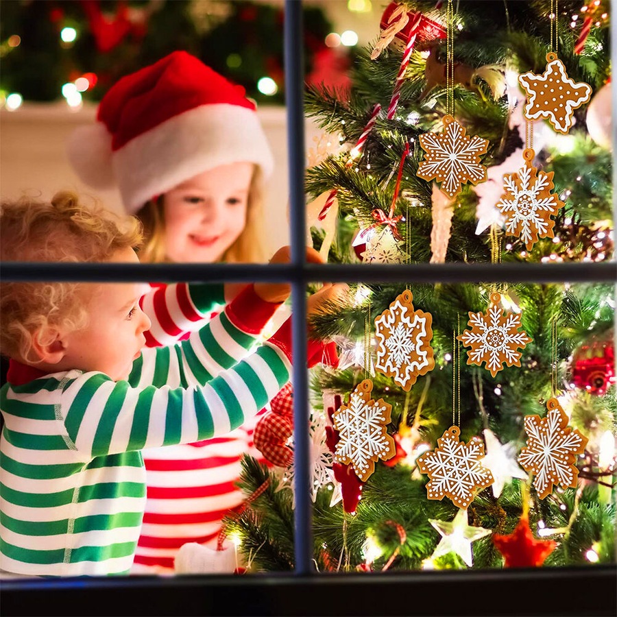 40 Pcs Christmas Gingerbread Snowflake Ornaments Mini Tree Hanging Decor