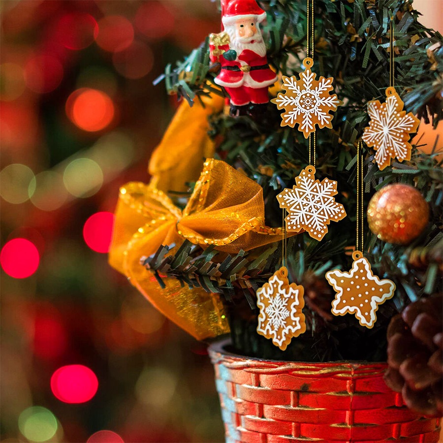 40 Pcs Christmas Gingerbread Snowflake Ornaments Mini Tree Hanging Decor