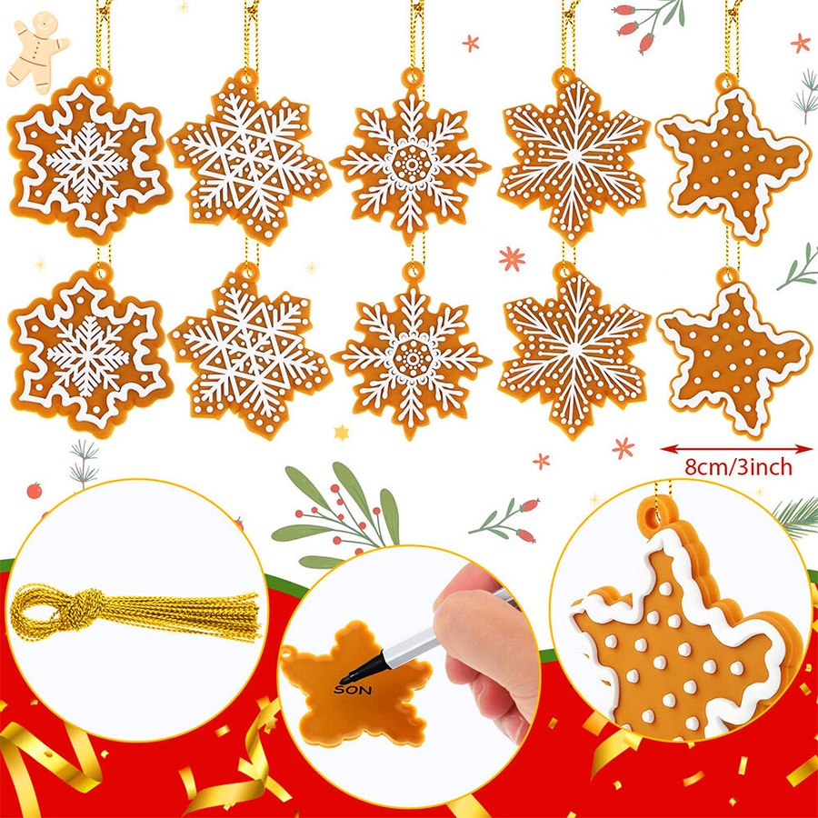 40 Pcs Christmas Gingerbread Snowflake Ornaments Mini Tree Hanging Decor