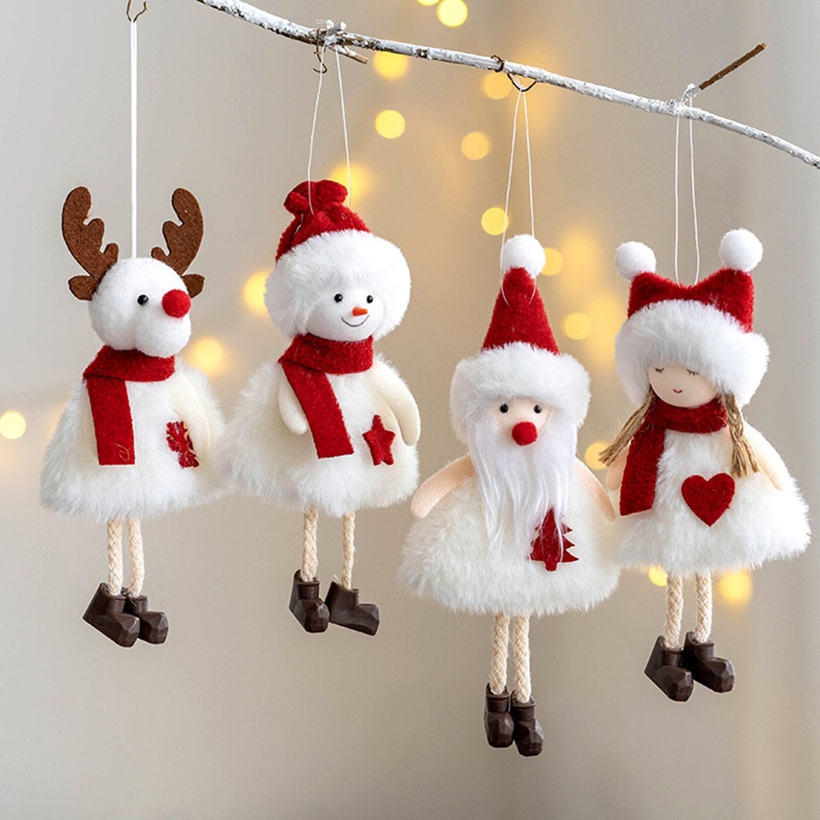 4Pcs Christmas Plush Doll Santa Claus Snowman Elk Angel Xmas Tree Ornaments