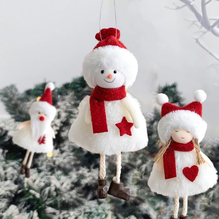 4Pcs Christmas Plush Doll Santa Claus Snowman Elk Angel Xmas Tree Ornaments